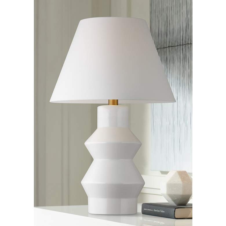 Image 1 Chapman & Myers Arctic White Modern Angular Ceramic LED Table Lamp