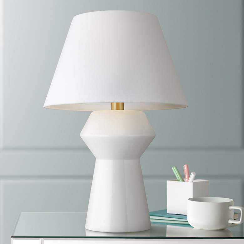 Image 1 Chapman &amp; Myers Arctic White Modern Top Angular Ceramic LED Table Lamp