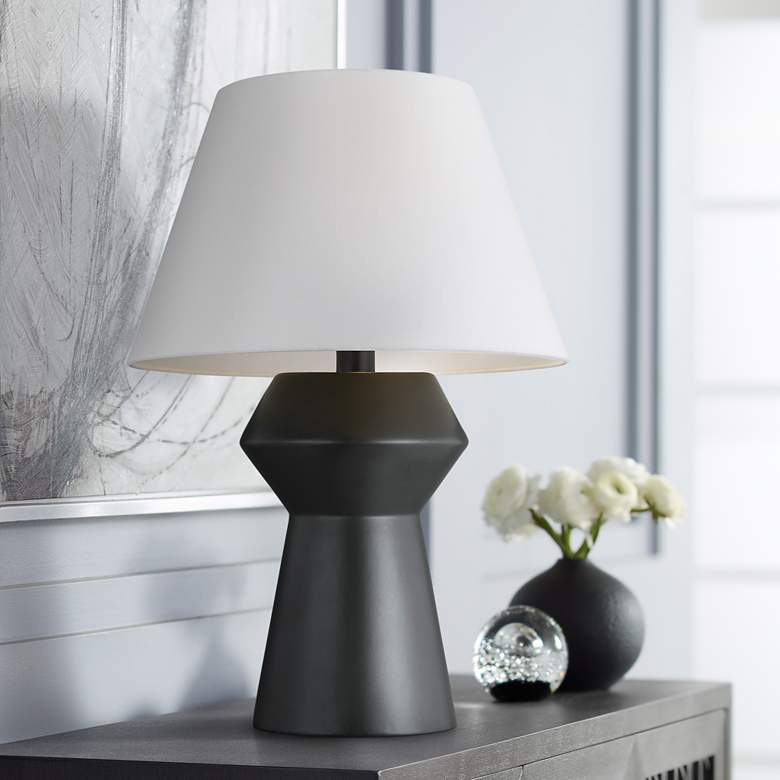 Image 1 Chapman &amp; Myers Coal Black Modern Top Angular Ceramic LED Table Lamp