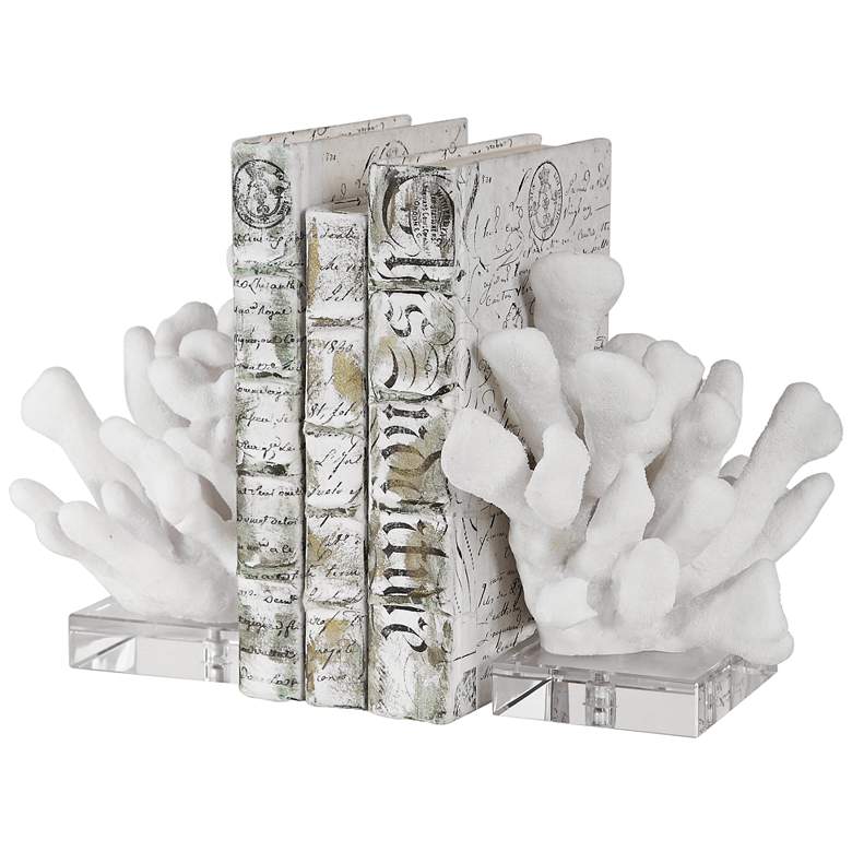 Image 2 Charbel 9 inch High White Coral and Crystal Bookends Set