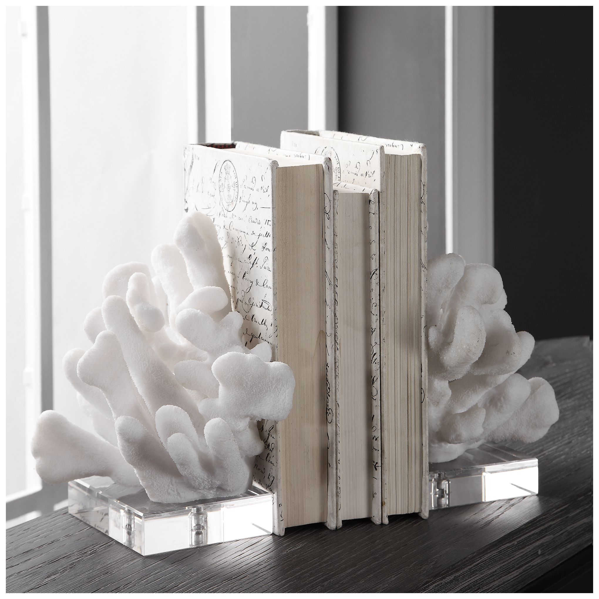 Image 4 Charbel 9" High White Coral and Crystal Bookends Set more views