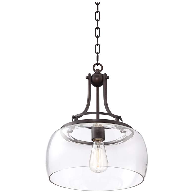 Charleston 13 1/2&quot; Wide Clear Glass and Bronze Pendant Light more views