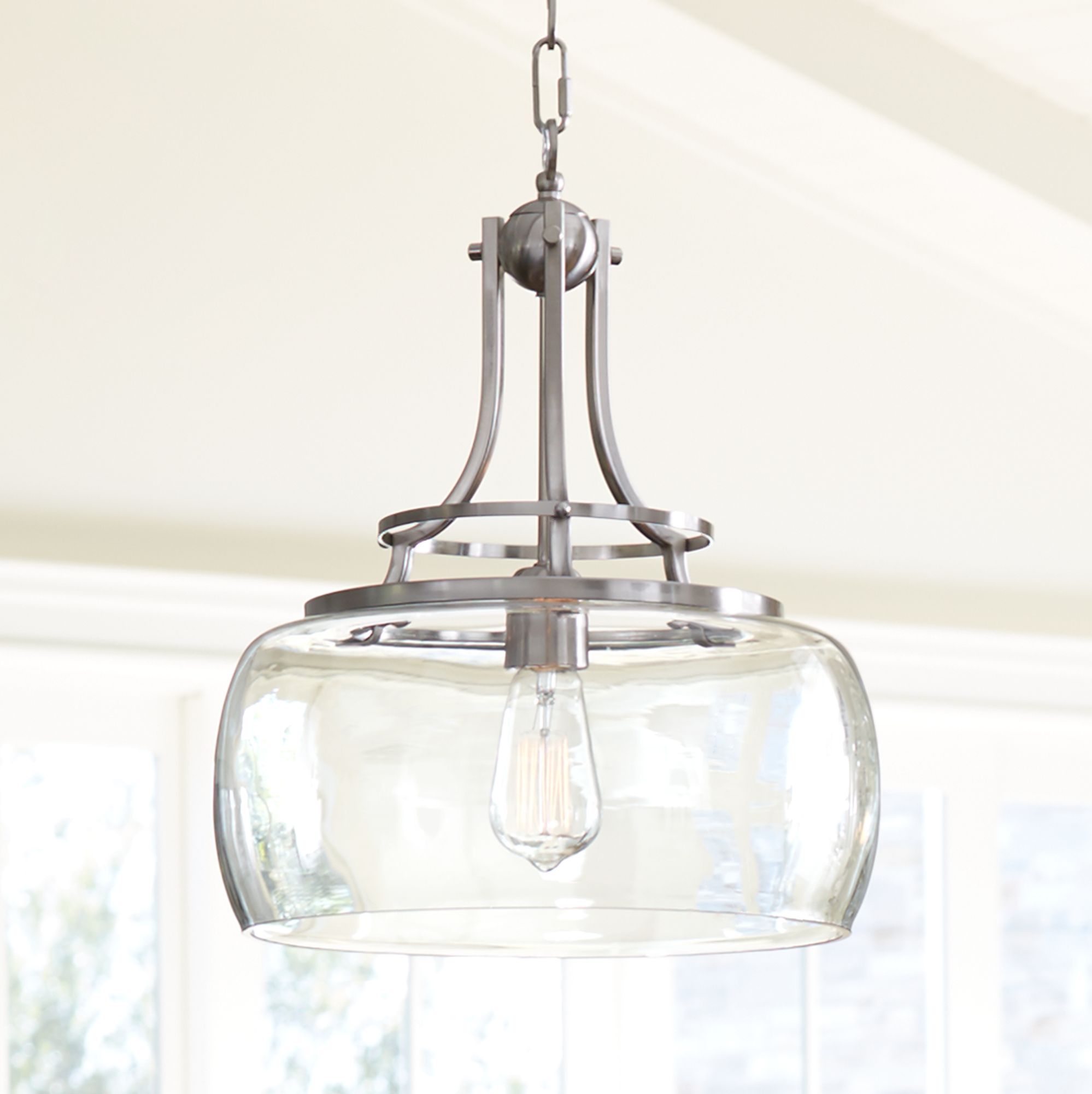 Brushed Nickel Sloped Ceiling Chandeliers Lamps Plus   Charleston 13 And One Half Wide Brushed Nickel Clear Glass Led Pendant Light  7p203cropped 