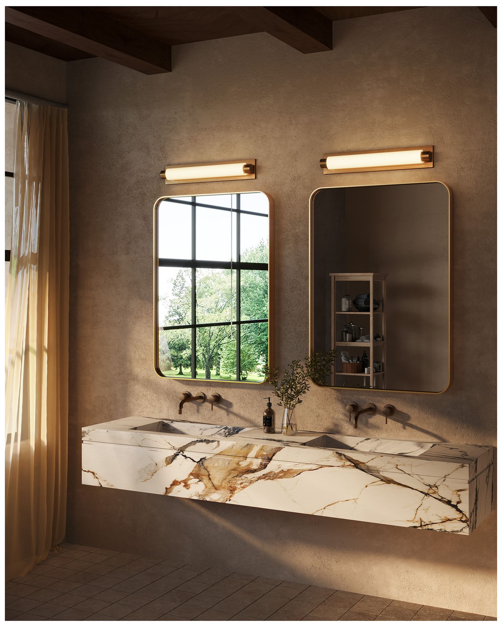 Image 6 Charleston 24-in Vintage Brass dimmable LED Bathroom Vanity Light more views