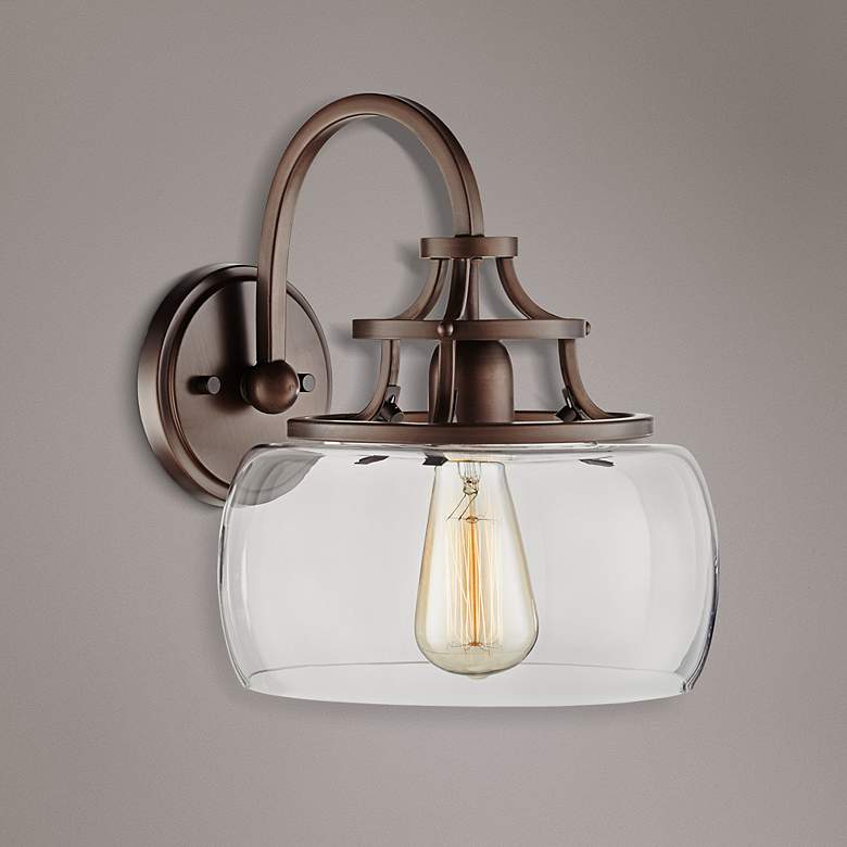 Image 1 Charleston Bronze 12 inch High Clear Glass Wall Sconce
