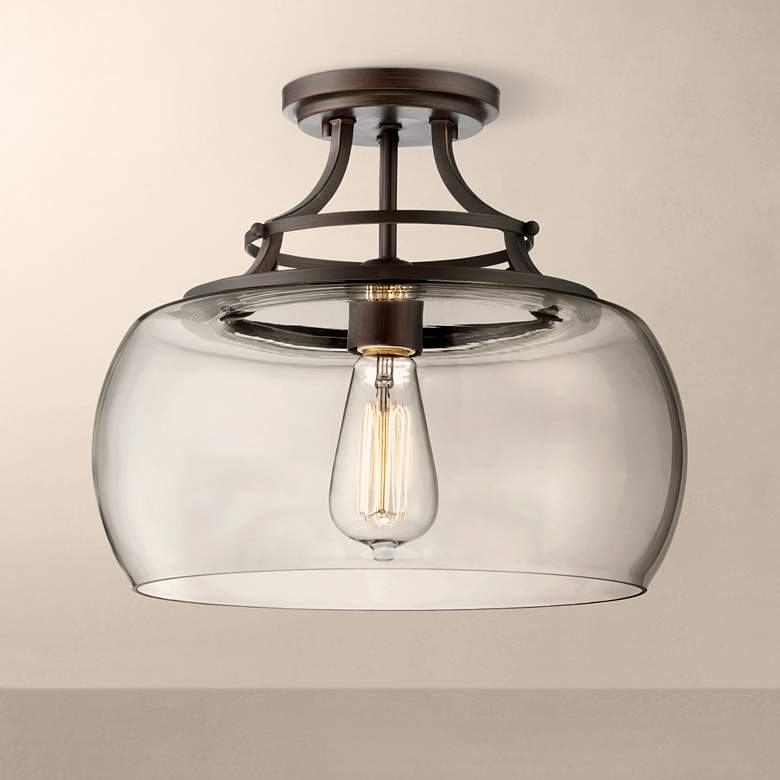 Image 1 Charleston Bronze 13 1/2 inch Wide Clear Glass Ceiling Light