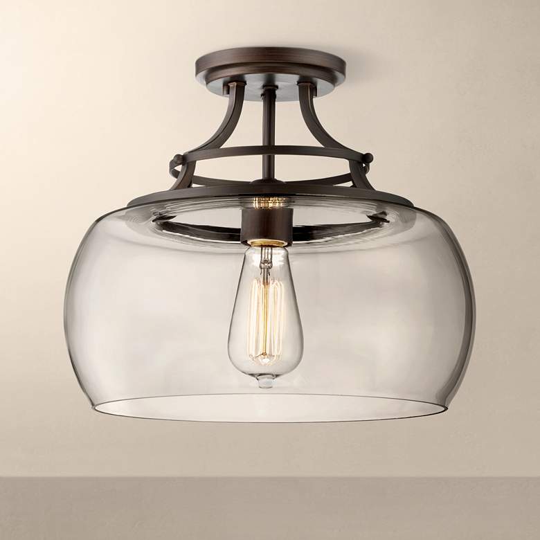 Image 1 Charleston Bronze 13 1/2" Wide Clear Glass Ceiling Light