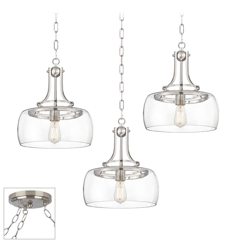Image 1 Charleston Brushed Nickel and Glass 3-Light Swag Chandelier