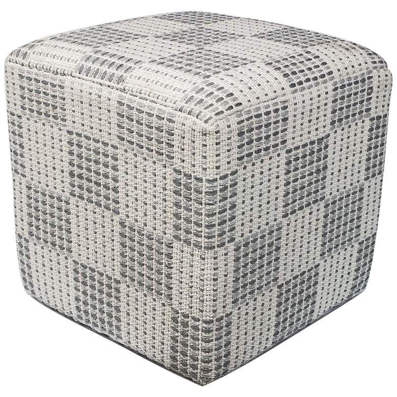 Image 1 Charleston Ivory Squares Cotton Square Pouf Ottoman