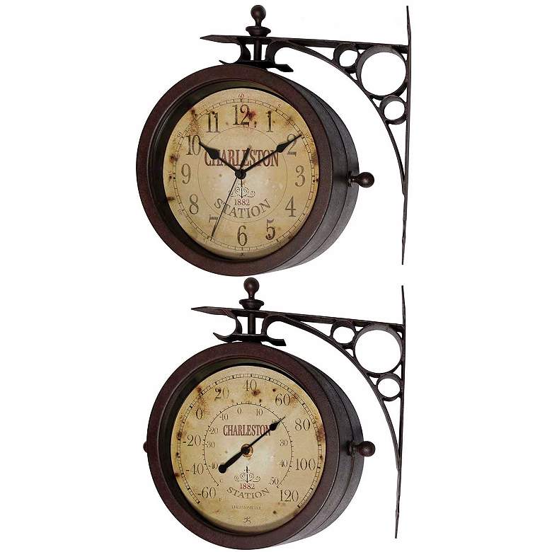 Image 1 Charleston Station 11" High Two-Sided Thermometer Wall Clock