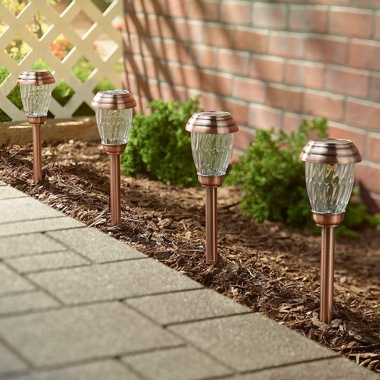 Image 2 Charleston12 inch High Copper Solar LED Path Lights Set of 6 more views