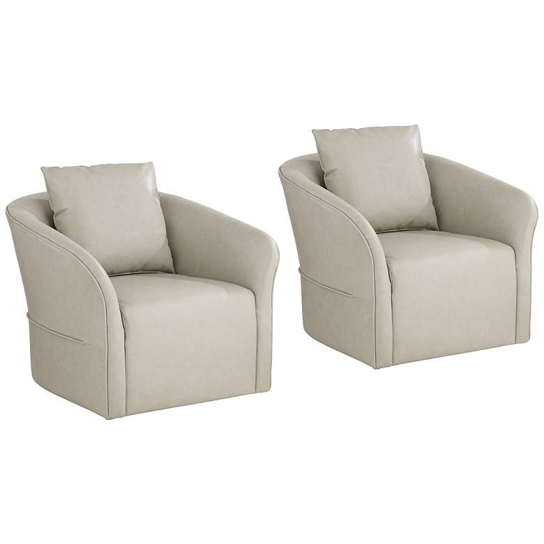 Image 2 Charlie Cream Faux Leather Swivel Occasional Chairs Set of 2