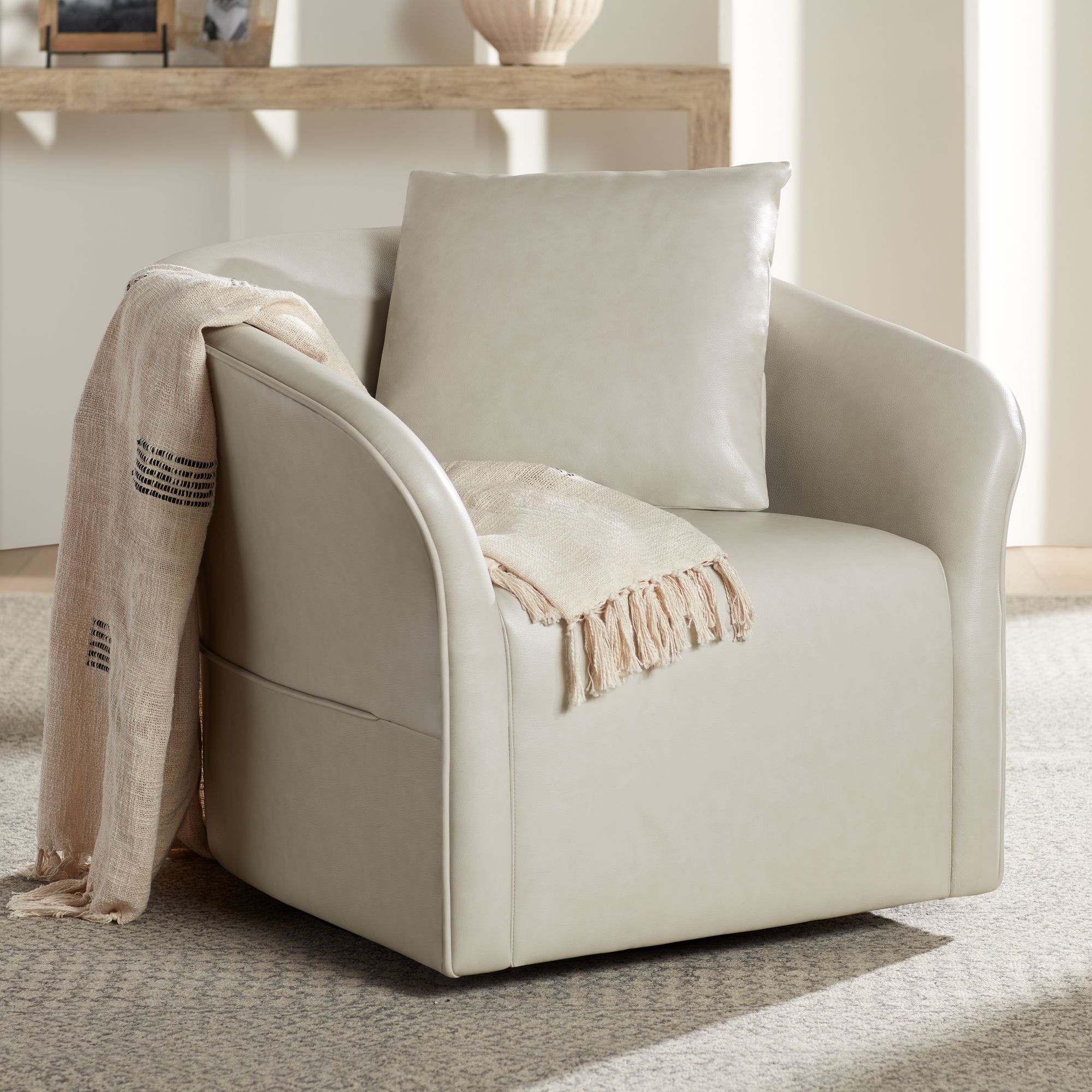 Charlie Cream Faux Leather Swivel Occasional Chairs Set of 2 in scene