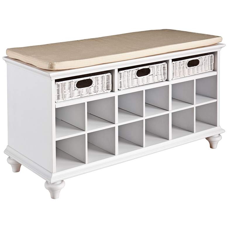 Image 1 Charlie White Wood Shoe Storage Bench