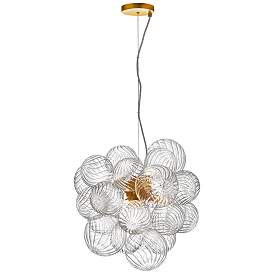 Image1 of Charlize 20" Wide 6 Light Aged Brass Pendant With Clear Spiral Glass