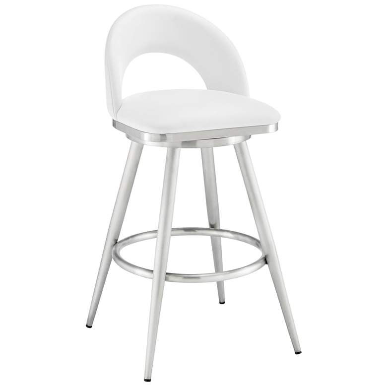 Image 1 Charlotte 26 in. Swivel Barstool in White Faux Leather, Stainless Steel