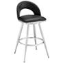 Charlotte 30 in. Swivel Barstool in Black Faux Leather, Stainless Steel