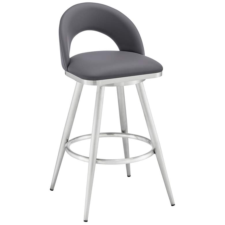 Image 1 Charlotte 30 in. Swivel Barstool in Gray Faux Leather, Stainless Steel