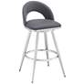 Charlotte 30 in. Swivel Barstool in Gray Faux Leather, Stainless Steel