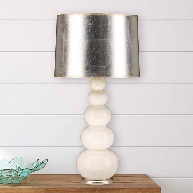 Image 1 Charlotte 33" White Glaze Ceramic Table Lamp with Silver Shade