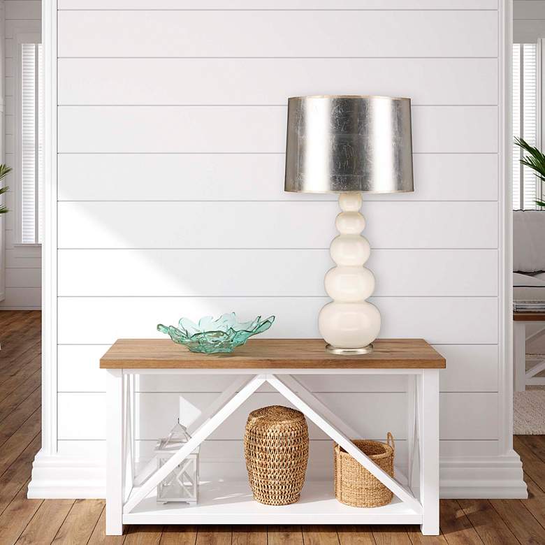 Image 5 Charlotte 33" White Glaze Ceramic Table Lamp with Silver Shade more views