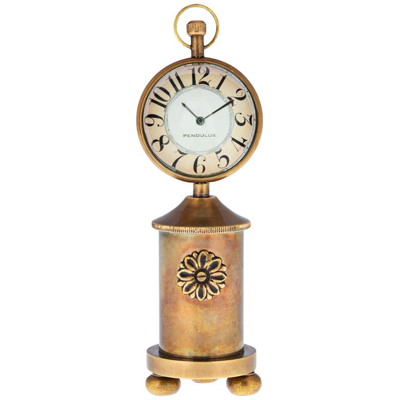 Image 1 Charlotte 6 1/2 inch High Antique Brass Stovepipe Table Clock