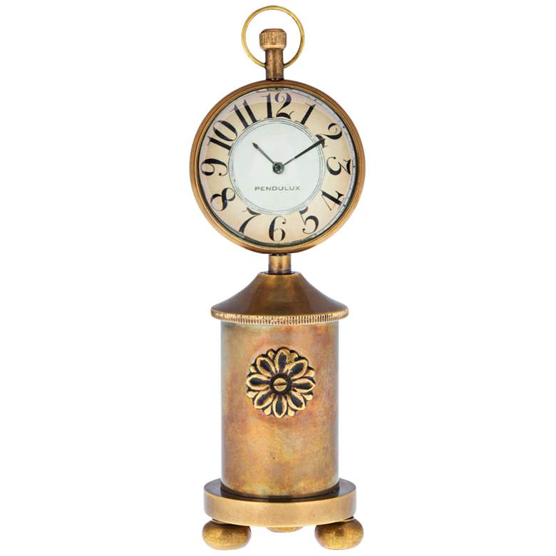 Image 1 Charlotte 6 1/2" High Antique Brass Stovepipe Table Clock