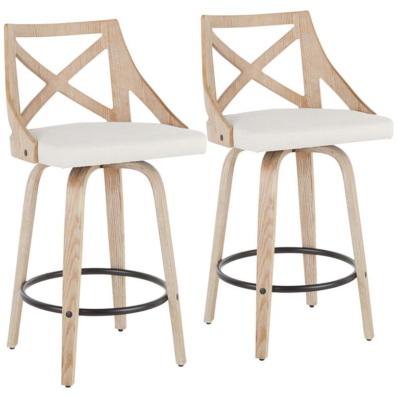 Image 2 Charlotte Counter Stool Cream Fabric by LumiSource Pair