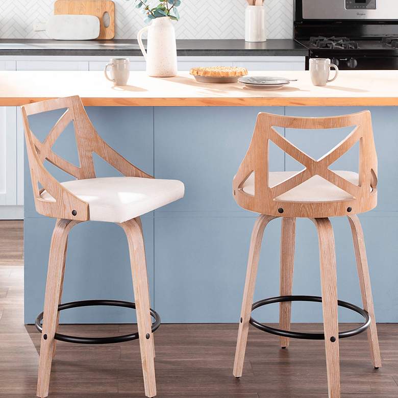 Image 1 Charlotte Counter Stool Cream Fabric by LumiSource Pair