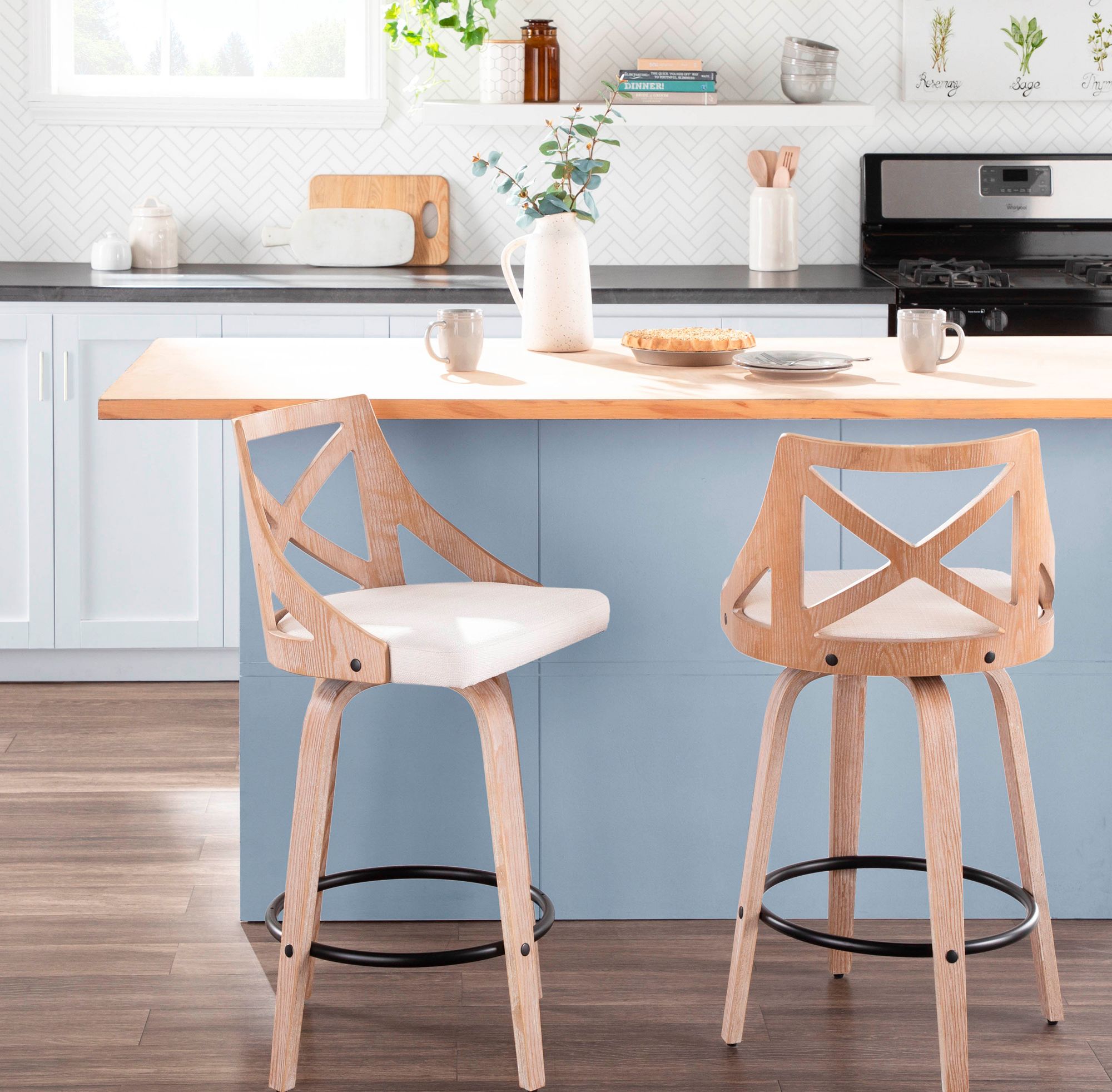 Charlotte Counter Stool Cream Fabric by LumiSource Pair