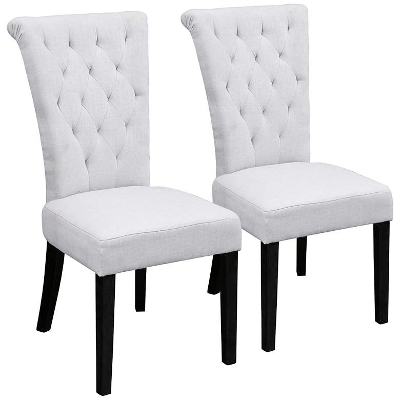 Image 1 Charlotte Light Gray Linen Tufted Dining Chair Set of 2