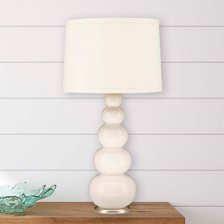 Image 1 Charlotte White Glaze Ceramic Table Lamp with Cream Shade