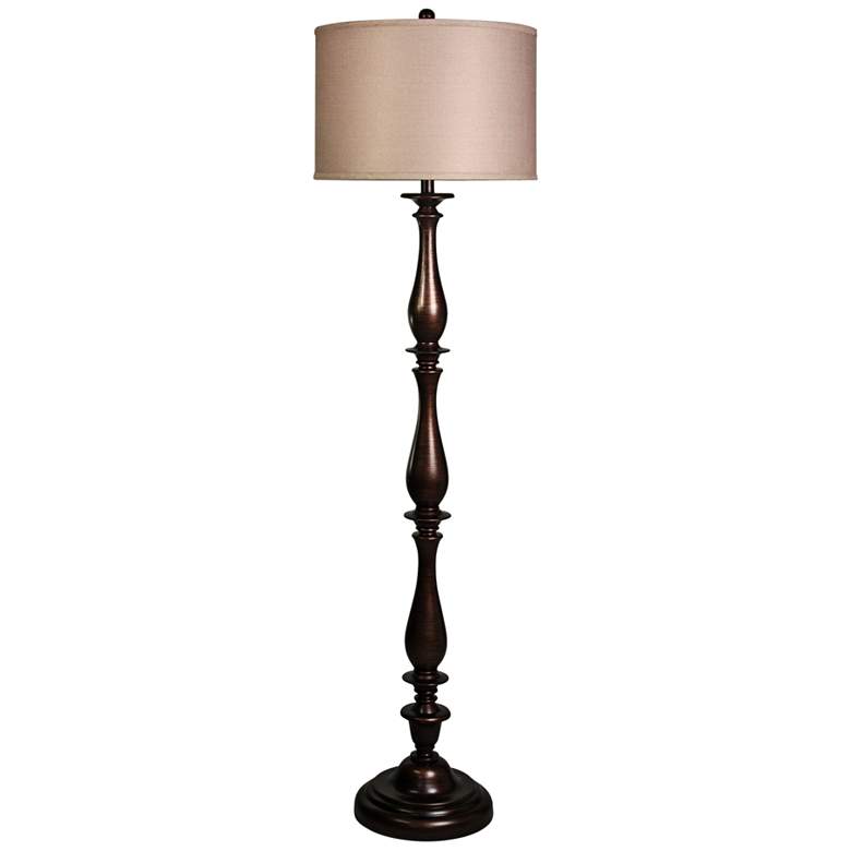 Image 2 Charlton 61" Bronze Floor Lamp with Taupe Hardback Silk Shade