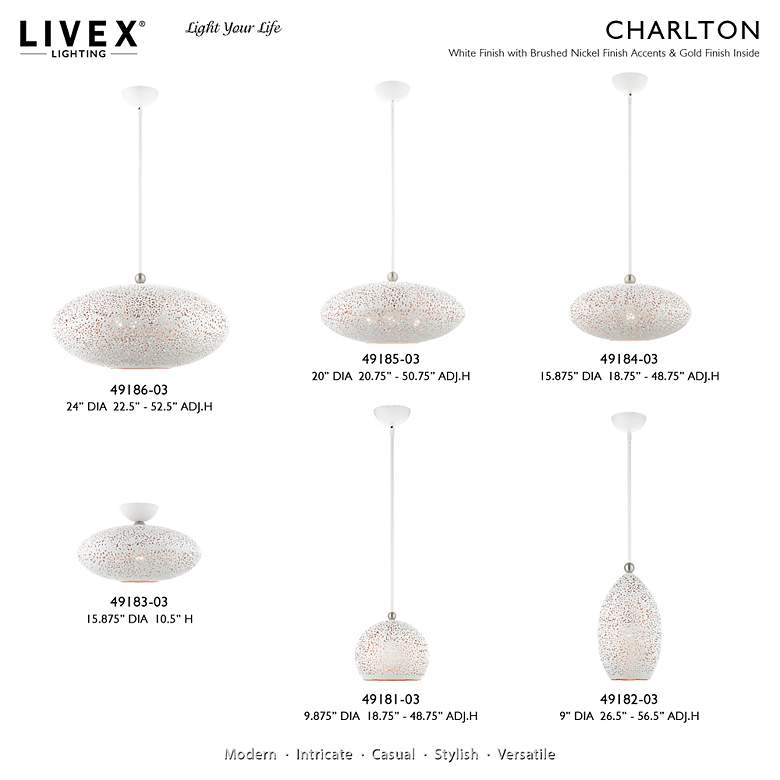 Image 3 Charlton 9" Wide White Brushed Nickel Mini Pendant more views