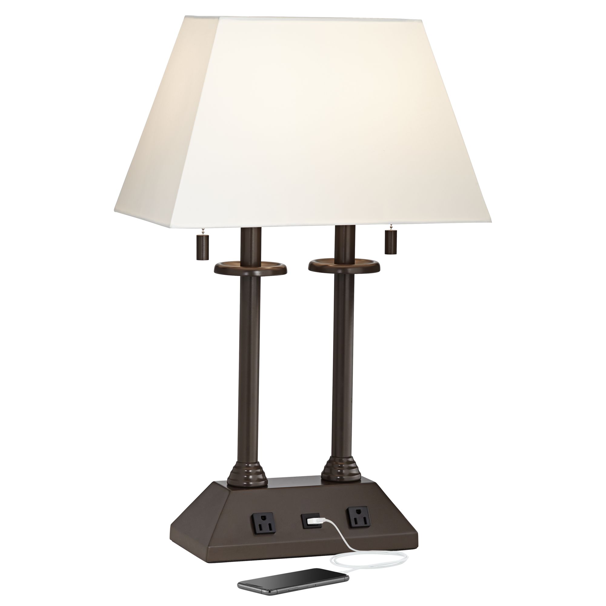 Charlton Bronze Workstation Desk Lamp with Outlets and USB