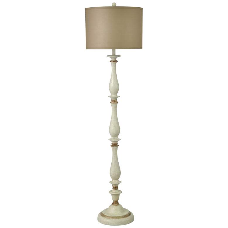 Image 1 Charlton Floor Lamp - Crackled White and Gold Finish - Taupe Silk Shade