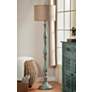 Thumbnail1 of Charlton Floor Lamp - Distressed Blue Finish - Taupe Hardback Silk Shade