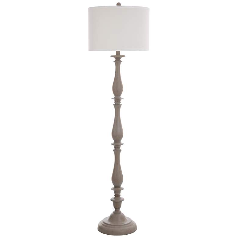 Image 1 Charlton Floor Lamp - Distressed Gray Finish - Taupe Hardback Silk Shade