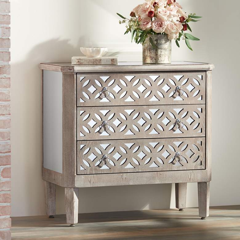 Image 1 Charly 33 1/4" Wide Natural Whitewash 3-Drawer Accent Chest