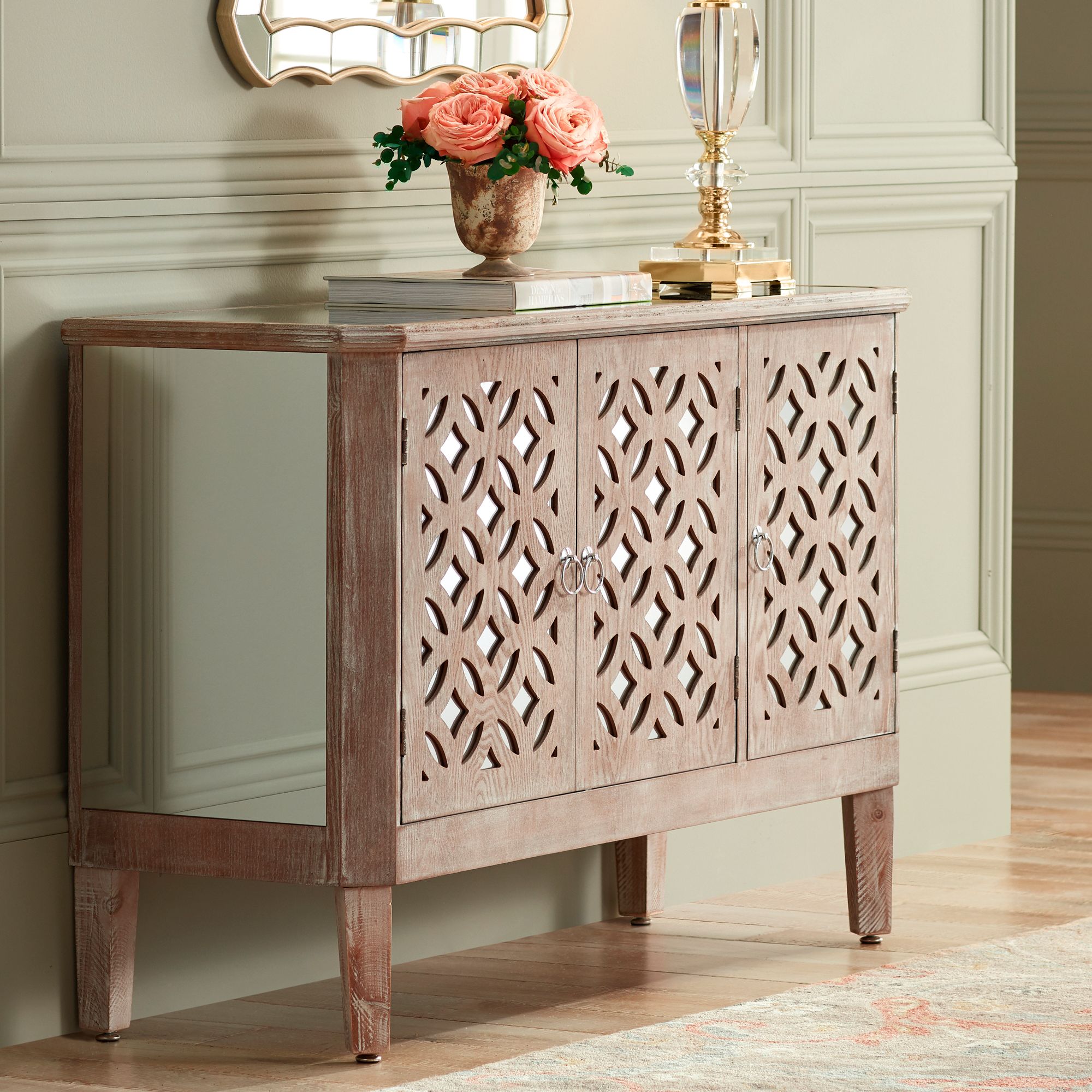 Charly 50" Wide Natural Whitewash 3-Door Accent Cabinet in scene