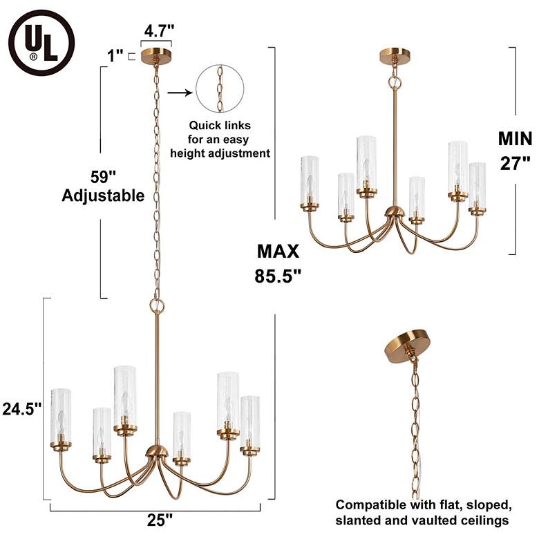 Image 7 Charme 25 inch Wide Gold 6-Light Chandelier more views