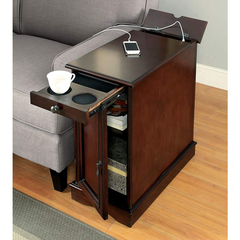Image 7 Charnock 12 inchW Cherry Wood End Table with USB Power Outlet more views
