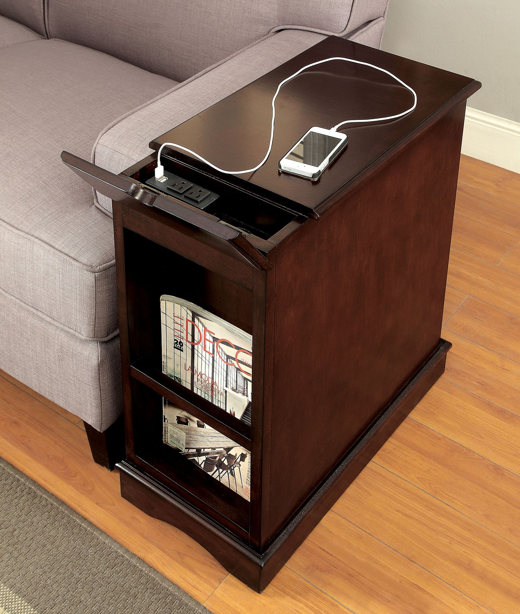 Charnock 12"W Cherry Wood End Table with USB Power Outlet