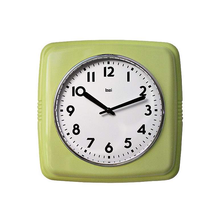Image 1 Chartreuse 9 1/2 inch Wide Square Retro Wall Clock