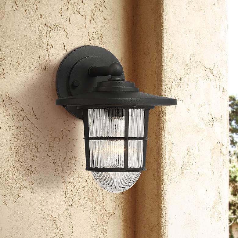 Chase 9 1/2&quot; High Sand Black and Ribbed Glass Outdoor Wall Light