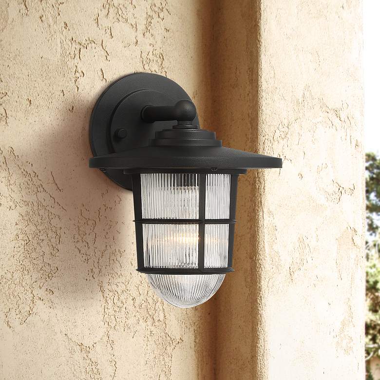 Image 1 Chase 9 1/2" High Sand Black and Ribbed Glass Outdoor Wall Light