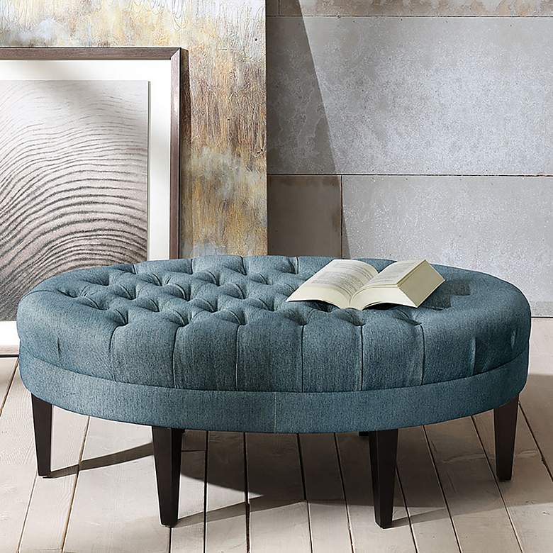 Image 1 Chase Blue Fabric Tufted Surfboard Ottoman