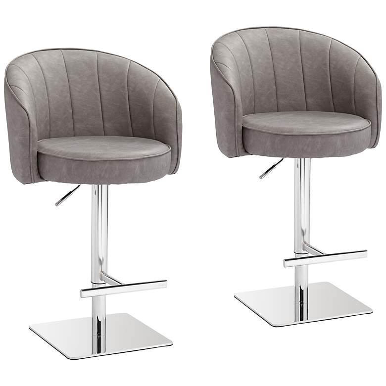 Image 1 Chase Gray Faux Leather Swivel Adjustable Stools Set of 2