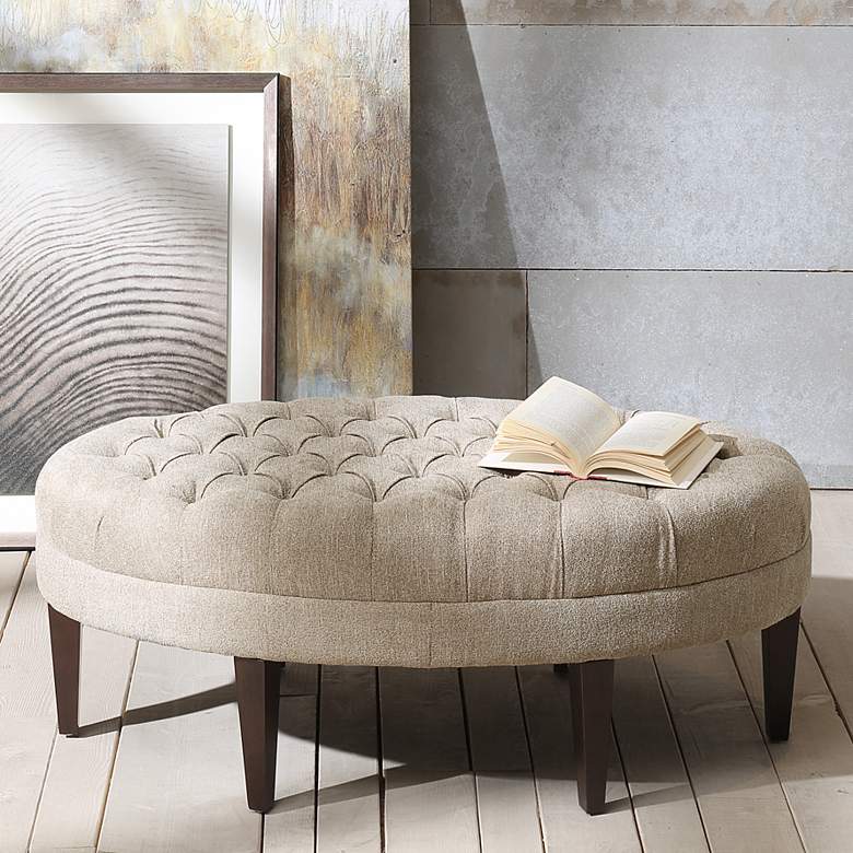 Image 1 Chase Linen Fabric Tufted Surfboard Ottoman
