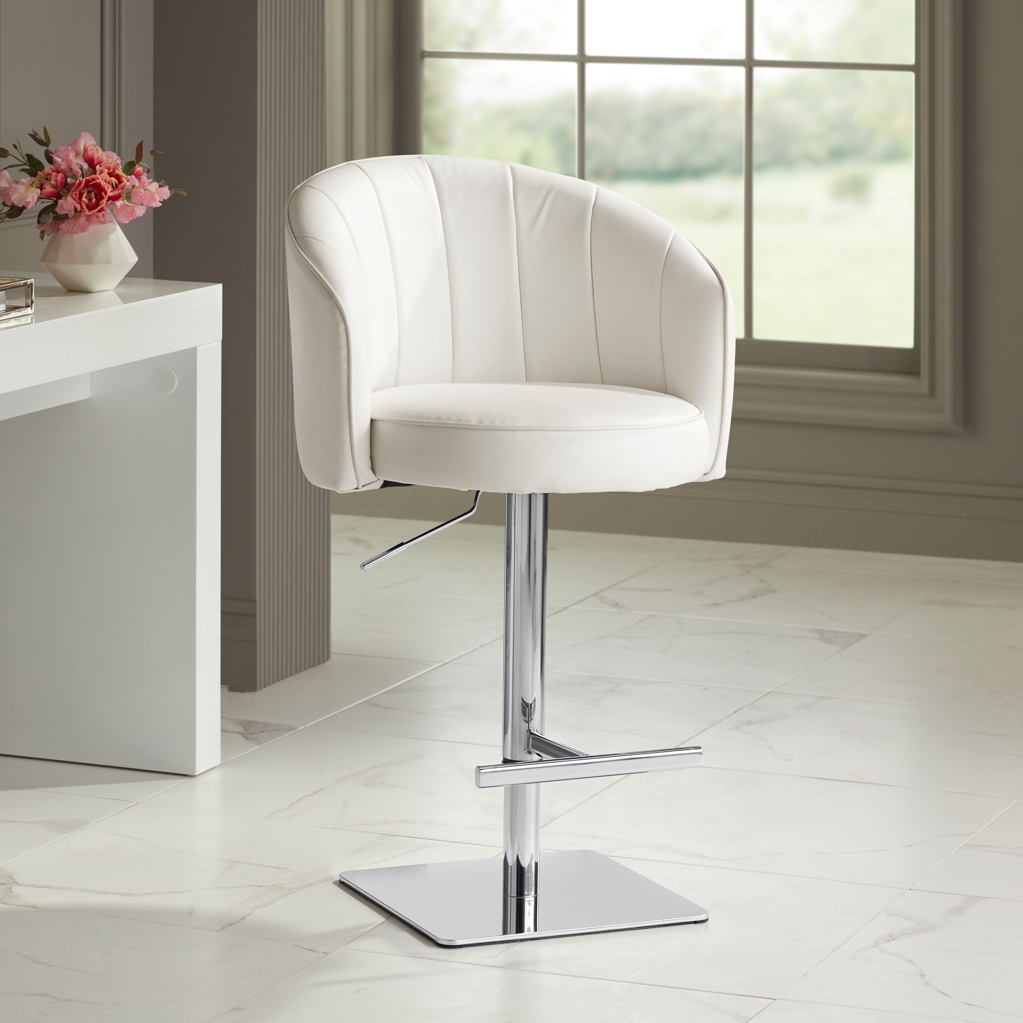 Chase White Faux Leather Swivel Adjustable Bar Stool Set of 2